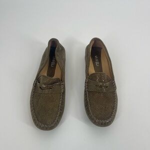 Van Eli Rhinestone 11 Beige Metallic Slip On Snake Leather Flat Loafers (SB4#44)